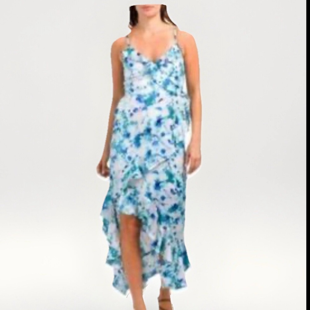 Japna Women's Maxi Dress‎ Size XL White Blue  Floral Tiered cottage core BoHo